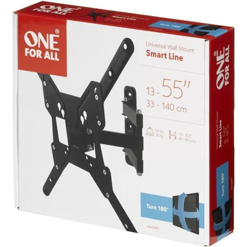 One For All WM 2451 TV-Wandhalterung in Schwarz, drehbar, neigbar und ausziehbar für Bildschirme von 33,0 cm bis 165,1 cm - Bild 2