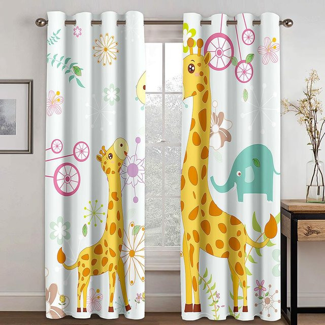 Dekorative Weihnachts Vorhänge mit Cartoon Weihnachtsmann Muster, 2er Set aus Polyester, Mehrfarbig, B: 50 cm, H: 130 cm - Bild 1