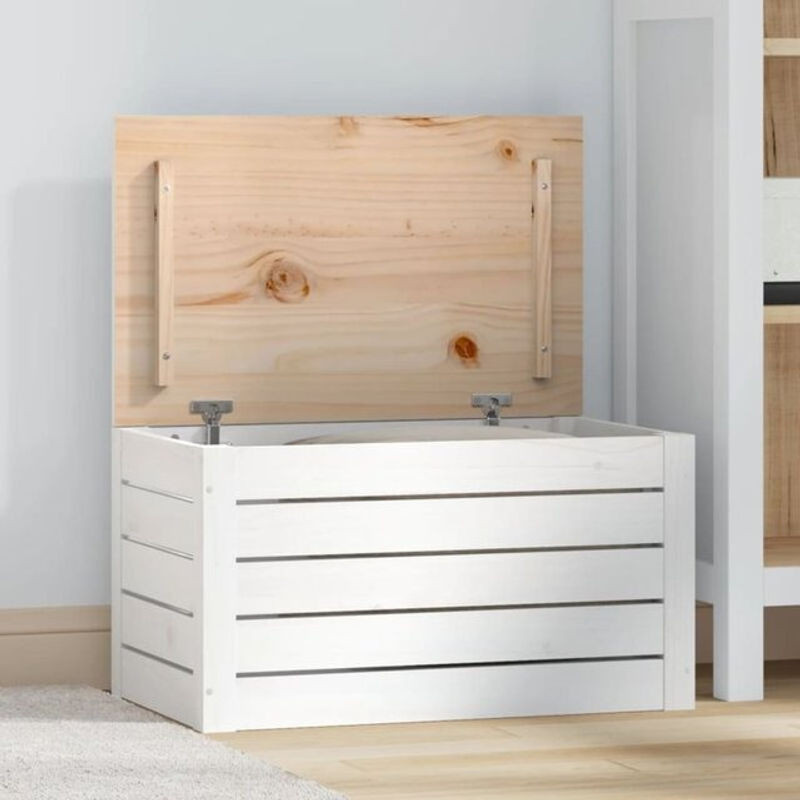 Vidaxl Landhaus Truhe aus Massivholz Kiefer in Weiß, B/T/H: 59,5 x 36,5 x 33 cm - Bild 1