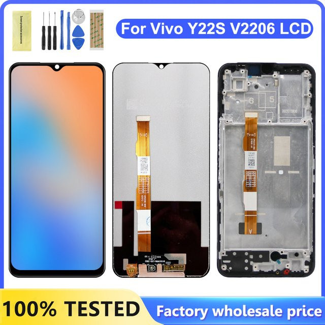 LCD-Display mit Touchscreen-Digitizer-Baugruppe und Rahmen für Vivo Y22 V2207 und Vivo Y22s V2206 in Schwarz - Bild 1