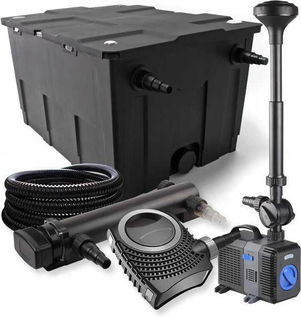 Sunsun Teichfilter Set mit 1 Kammer Filter 60000L/h, UVC Neo10000 80W Pumpe und Springbrunnen in Schwarz - Bild 1