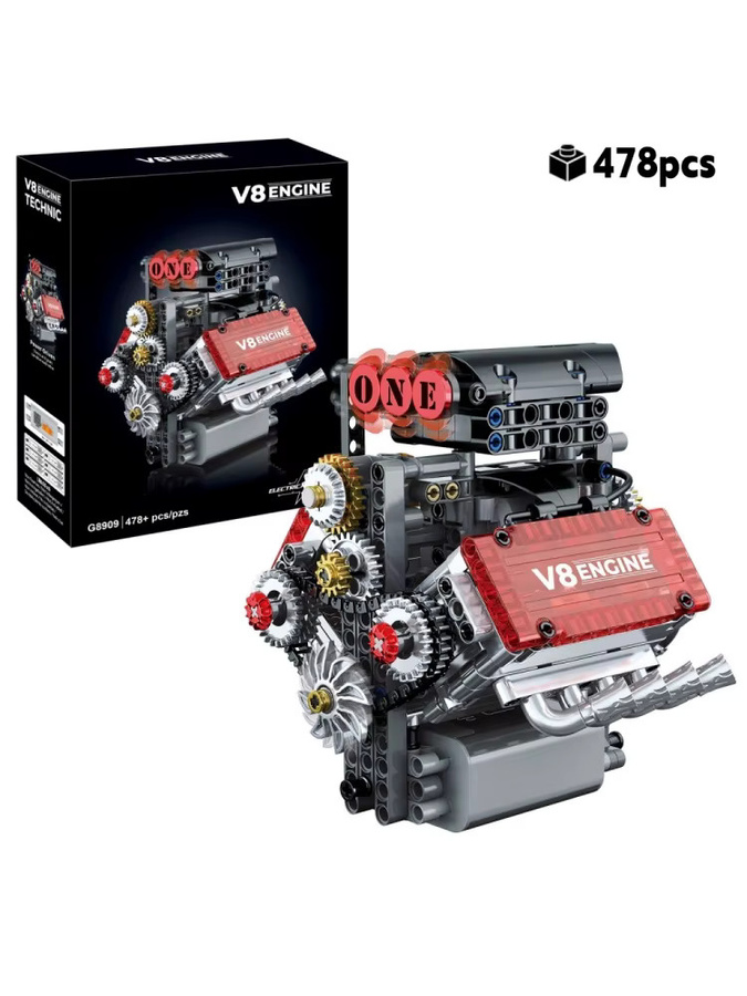 HUATEC V8 Motor Modell Bausteine Set, mit Elektromotor, 478 Teile - Bild 7