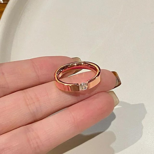 Edelstahlring, Gold, Zirkonia, Damen Herren, Unisex - Bild 1