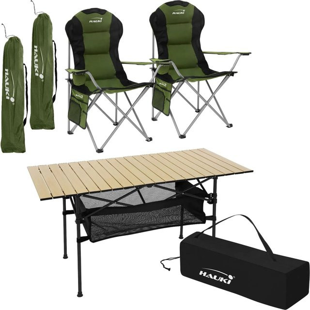 HAUKI Camping Set 3-teilig aus Aluminium mit Klapptisch Beige und 2 Campingstühlen Khaki - Bild 2