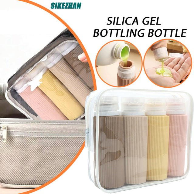 4er-Set Silikon-Reiseflaschen in Braun, auslaufsichere und zusammendrückbare Shampoo-Spender für deine Reise, 100 ml pro Flasche - Bild 1