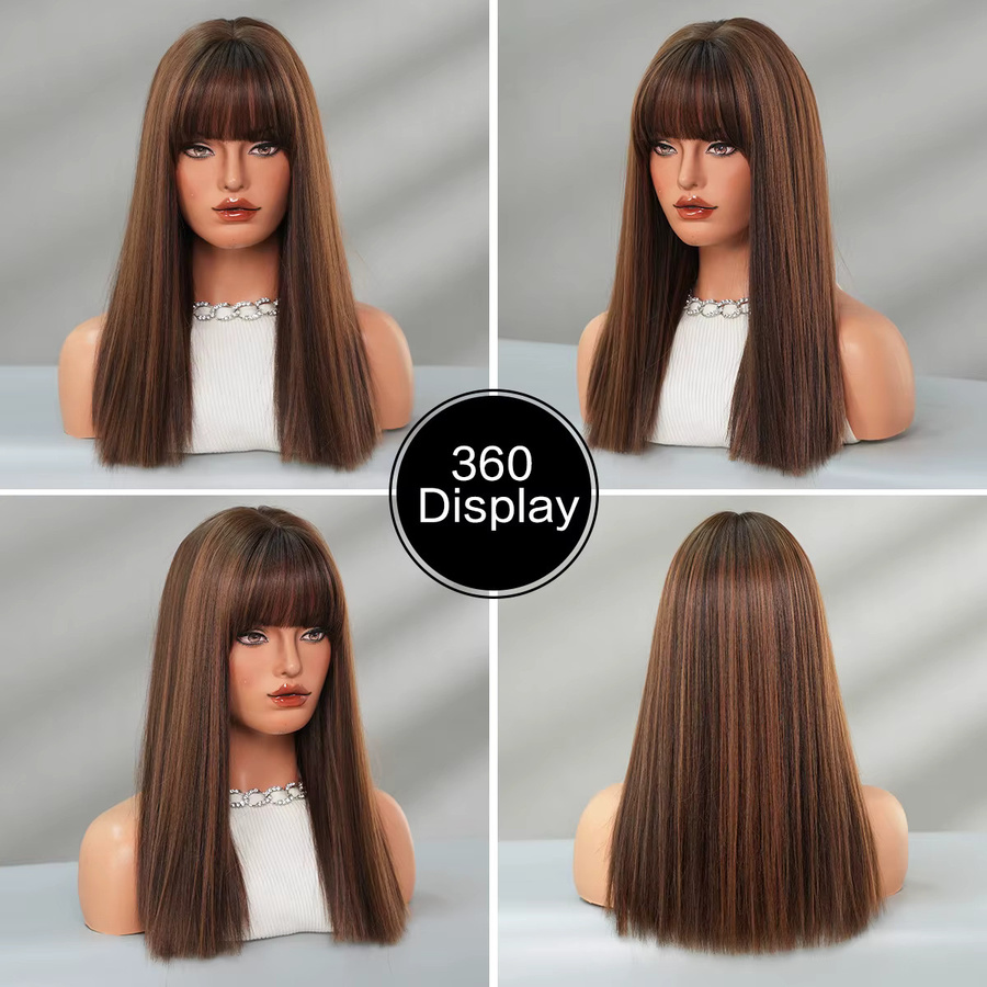 7JHH WIGS Perücke, schulterlang, glatt, braun, mit Pony, Damen - Bild 3