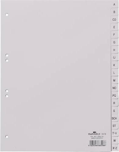 Durable Register DIN A4 A-Z aus Polypropylen in Grau mit 20 Registerblättern und geprägten Taben - Bild 1