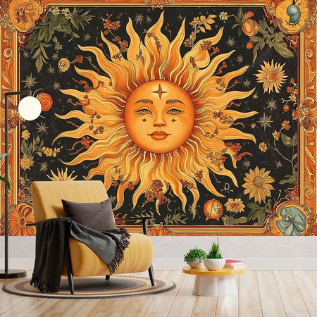 BaiTu Clothes Wandteppich Böhmische Sonne in Orange mit floralen und himmlischen Mustern, B/H: 73 x 95 cm