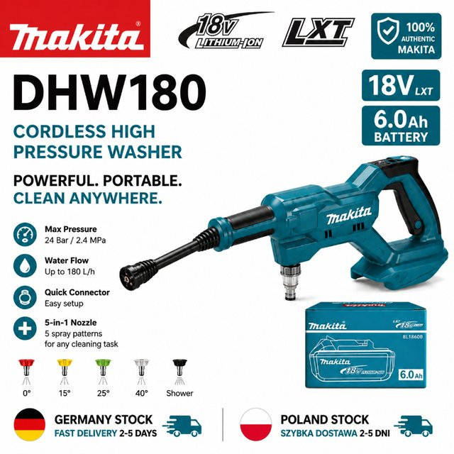 Makita DHW180 Tragbarer Hochdruckreiniger Kabellos 18V Akku-Reiniger in Petrol - Bild 1