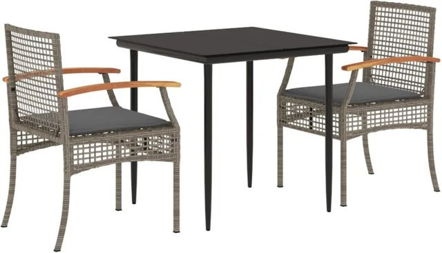 vidaXL 3-teilige Garten-Essgruppe aus Poly-Rattan und Akazienholz mit Kissen in Grau - Bild 1