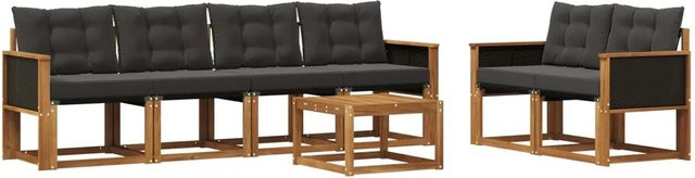 vidaXL Outdoor-Sofagarnitur L-Form aus Akazienholz mit Kissen und Couchtisch, Braun und Schwarz - Bild 1