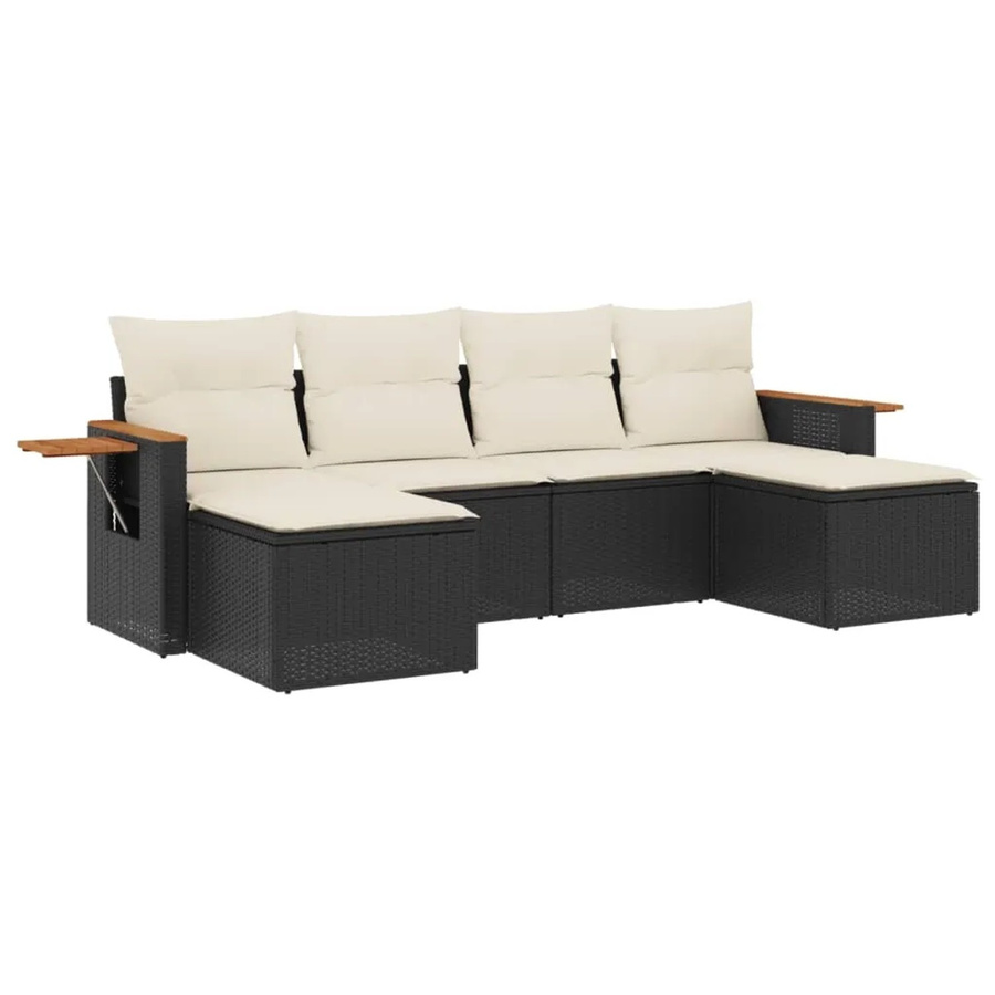 vidaXL 6-teilige Garten-Sofagarnitur aus Poly-Rattan und Akazienholz in Schwarz mit Kissen - Bild 2