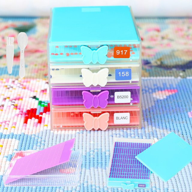 Stapelbares Diamantmalerei Set mit Tablett, Pinsel, Löffel und Bohrer-Platte in Lila aus Kunststoff für Erwachsene - Bild 1