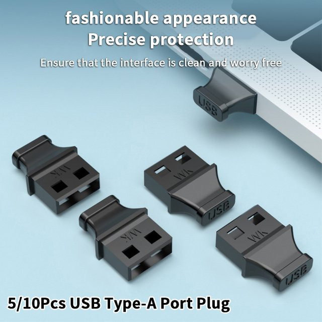 USB-A Staubschutzabdeckung mit Griff für Laptop und Computer, Schwarz, 5 oder 10 Stück - Bild 1