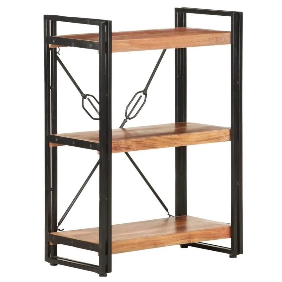 vidaXL Bücherregal aus Akazie Massivholz und pulverbeschichtetem Stahl im Industriestil, Braun, B/T/H: 60 x 30 x 80 cm - Bild 2