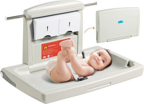 VEVOR Wandmontierte Wickelkommode Grau mit abnehmbarer Wickelauflage und Sicherheitsgurt, Platzsparender Wickeltisch für Kinderzimmer und gewerbliche Einrichtungen - Bild 1