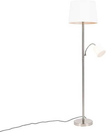 QAZQA Klassische Stehlampe aus Stahl mit weißem Schirm und Leselampe im Retro-Design