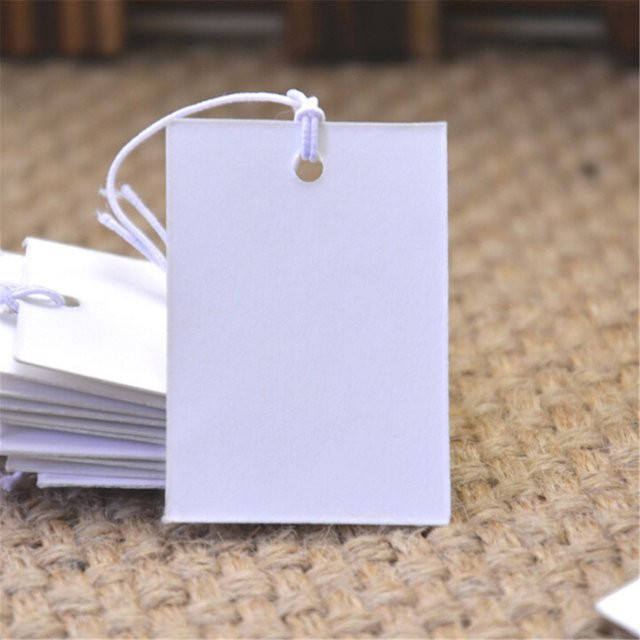 100 Stück blanko Preisschild-Tags aus Papier in Weiß mit Schnur für Schmuck und Waren zur individuellen Gestaltung - Bild 1