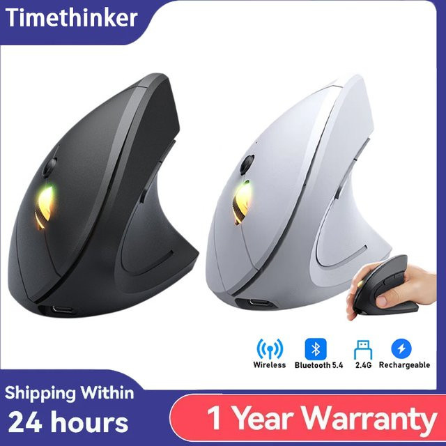 Timethinker Ergonomische Vertikale Maus in Schwarz mit Bluetooth 5.0 und 2,4 G Verbindung, 1600 DPI und 6 stummen Tasten für Laptop, PC und Tablet - Bild 1