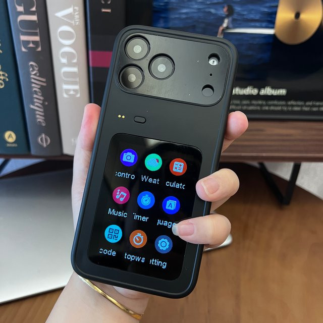 Smarte Handyhülle mit LCD-Touchscreen-Rückseite für iPhone 17 Pro Max, 16 Pro, 15, 14, 13 in Schwarz - Bild 1