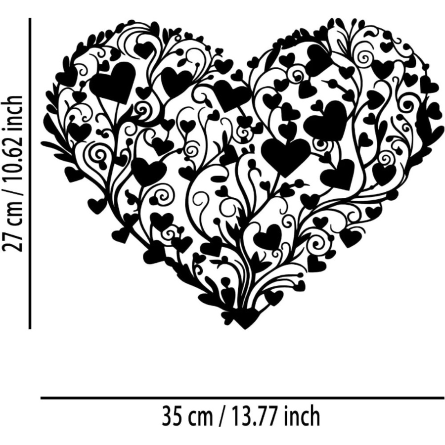 CIFBUY Wanddekoration aus Metall in Schwarz mit Herz- und Blumenmotiv im Boho-Stil - Bild 2