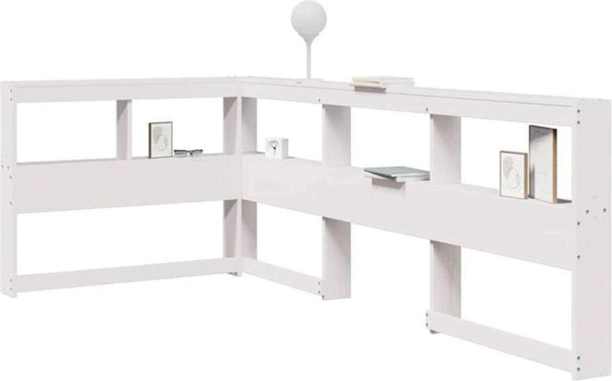 Vidaxl Kopfteil mit Bücherregal in L-Form aus Massivholz Kiefer, Weiß, 75 cm, minimalistisches Design - Bild 1