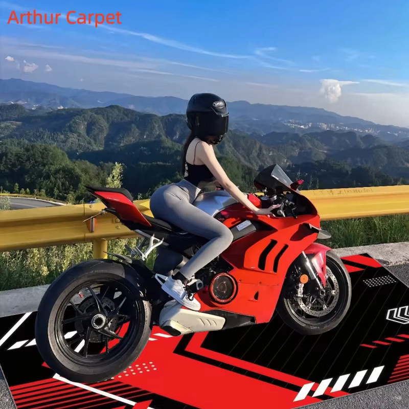 VIKAMA Motorradmatte in Multicolour, ölbeständige und wasserdichte Garagenmatte im Racing-Style - Bild 4