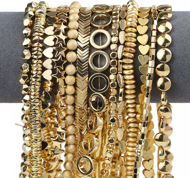 Perlen, Hämatit, Stern, Herz, 14 Karat vergoldet, Gold, Unisex - Bild 1