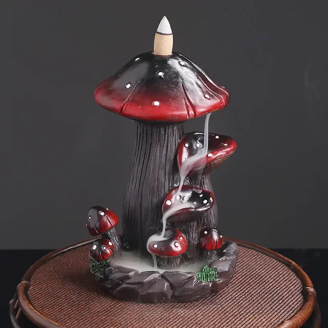 MINIDEAL Pilz Desktop Ornament Wasserfall Rückfluss Weihrauch Brenner aus Harz in Rot - Bild 1
