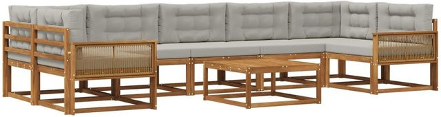 vidaXL Outdoor-Sofagarnitur L-Form aus Akazienholz mit 8 Kissen in Natur und Hellgrau - Bild 1