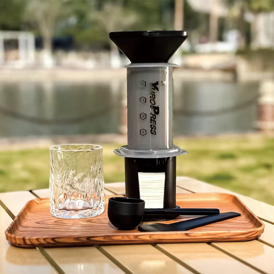 YRP Tragbare Espresso-Kaffeemaschine und French Press in Grau für Camping, Reise und Zuhause - Bild 1