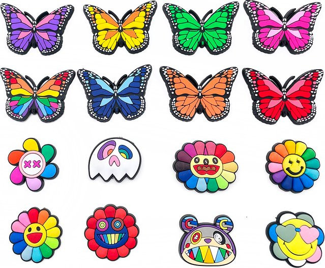 MEIDEJIE Schuhanhänger Schmetterling-Blumen, 16 Stück/Set, Unisex - Bild 1