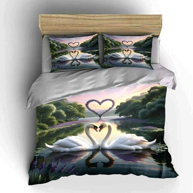 Dreiteiliges Schwanensee Bettwäsche-Set aus Mikrofaser in Weiß, B/H: 135 x 200 cm - Bild 1