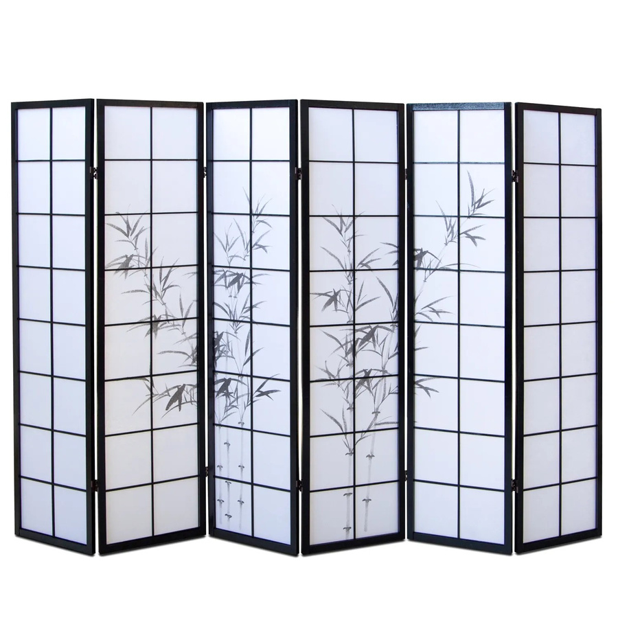 Homestyle4u 6-tlg. Shoji Paravent mit Bambusmotiv in Schwarz, B/H: 264 x 179 cm - Bild 2