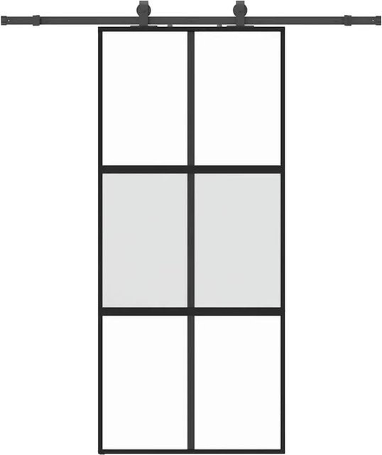 vidaXL Schiebetür aus Hartglas mit Beschlag in Schwarz, B: 90 cm, H: 205 cm - Bild 1