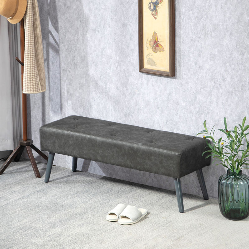 Gepolsterte HOMCOM Sitzbank aus Kunstleder mit Holzbeinen in Grau, B/T/H: 114 x 38 x 42 cm - Bild 2