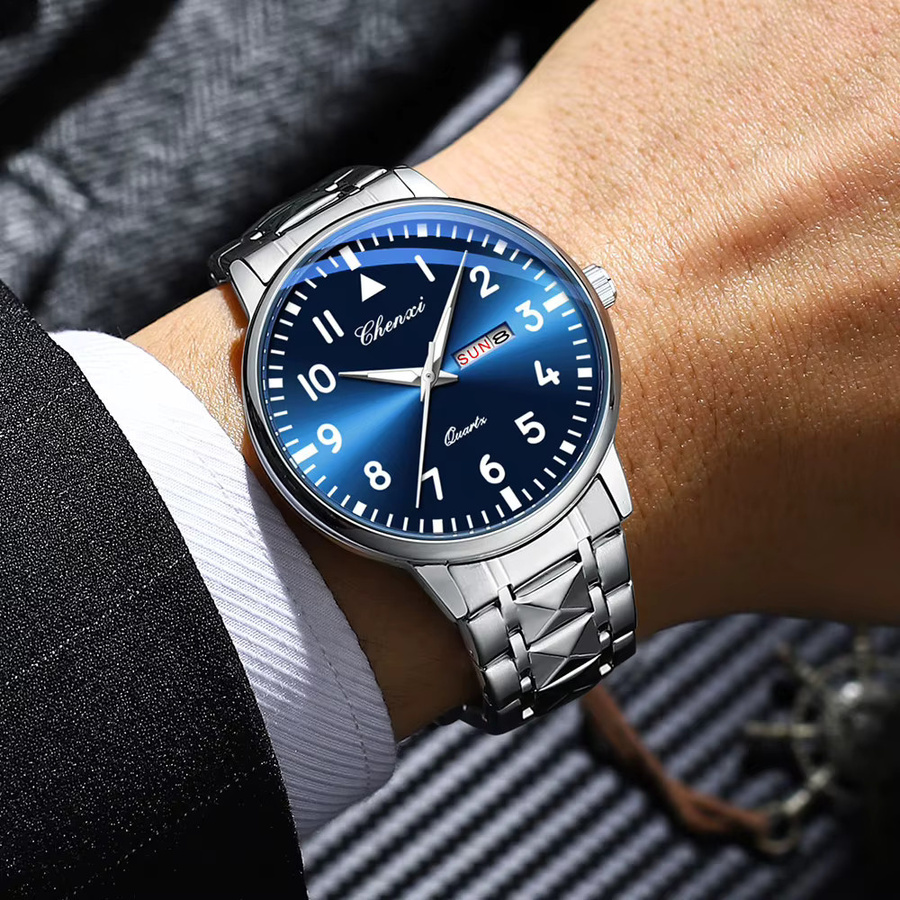 CHENXI Armbanduhr Edelstahl, Silber, Analoguhr, Herren, Datum, Wochentag - Bild 5