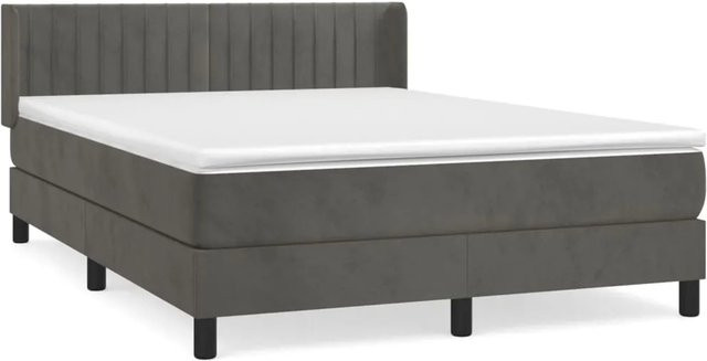 vidaXL Boxspringbett mit Matratze in Dunkelgrau aus Samt, Hybrid-Design mit Taschenfederkern, B/T/H: 140 x 190 x 88 cm - Bild 1