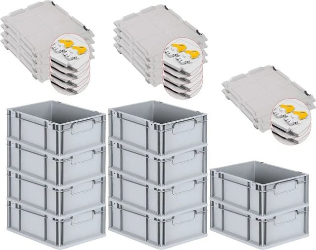 PROREGAL Spar Set 10x Eurobox Nextgen Economy mit Scharnierdeckel und gelben Schiebeschnappverschlüssen, Grau/Gelb, H x B x T: 17 x 30 x 40 cm, 16 Liter - Bild 1