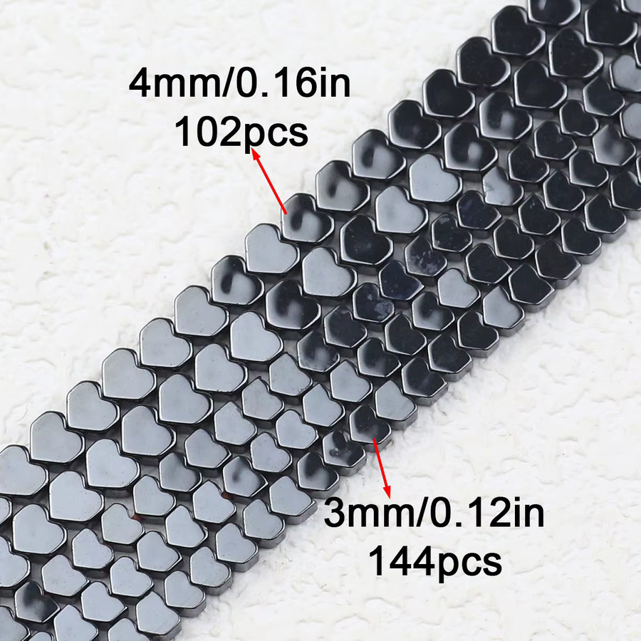 JHNBY Perlen Schwarz Hämatit, Herz, 3/4mm - Bild 2