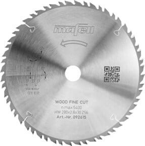 Mafell Sägeblatt KSB-WF Wood Fine Cut für Kreissägen, Farbe: Silber, Durchmesser: 280 mm, Schnittdicke: 2,8 mm, Bohrung: 30 mm, Zähnezahl: 56, Hartmetallbestückt - Bild 1