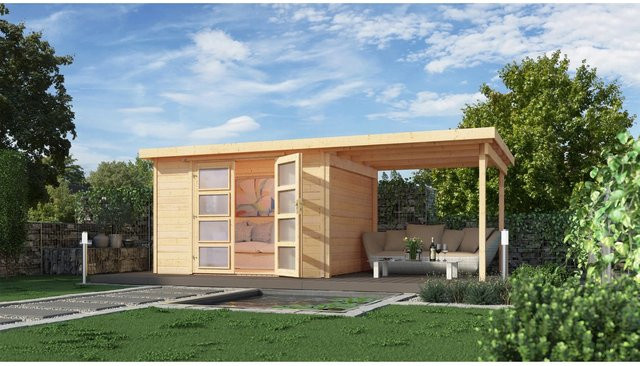 WEKA Gartenhaus 321 B Gr.4 aus europäischer Fichte mit Flachdach in Beige, B/H/T: 553 x 206 x 194 cm - Bild 1