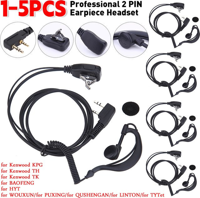 APWIKOGER 2 Pin auf 1M Walkie Talkie Headset Adapter Hörer Kabel für Baofeng UV5R BF-480 BF-490 BF-320 V6 und QX-67 in Schwarz - Bild 1