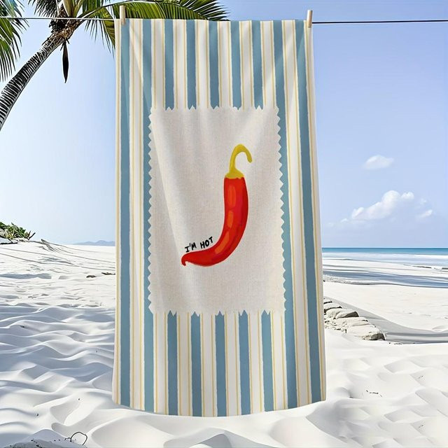 JMG Household Supplies Retro Chili-Pfeffer Strandtuch mit I'M Hot Design, blaues Mikrofaser Strandtuch, schnelltrocknend, B/B: 80 x 130 cm - Bild 1