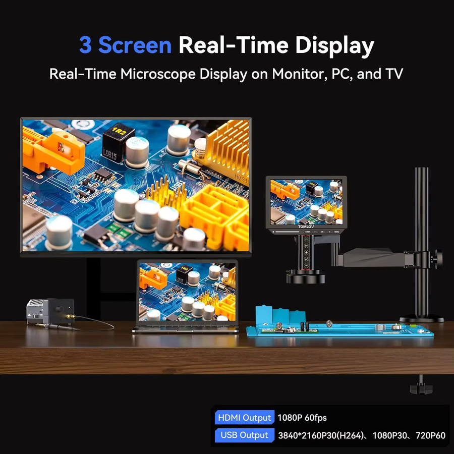 TOMLOV 4K Digitalmikroskop TM4K-AF mit Autofokus und 8 Zoll Display, HDMI Flexarm Elektronik-Löt-Mikroskop für Handy-Reparatur, Schwarz - Bild 2