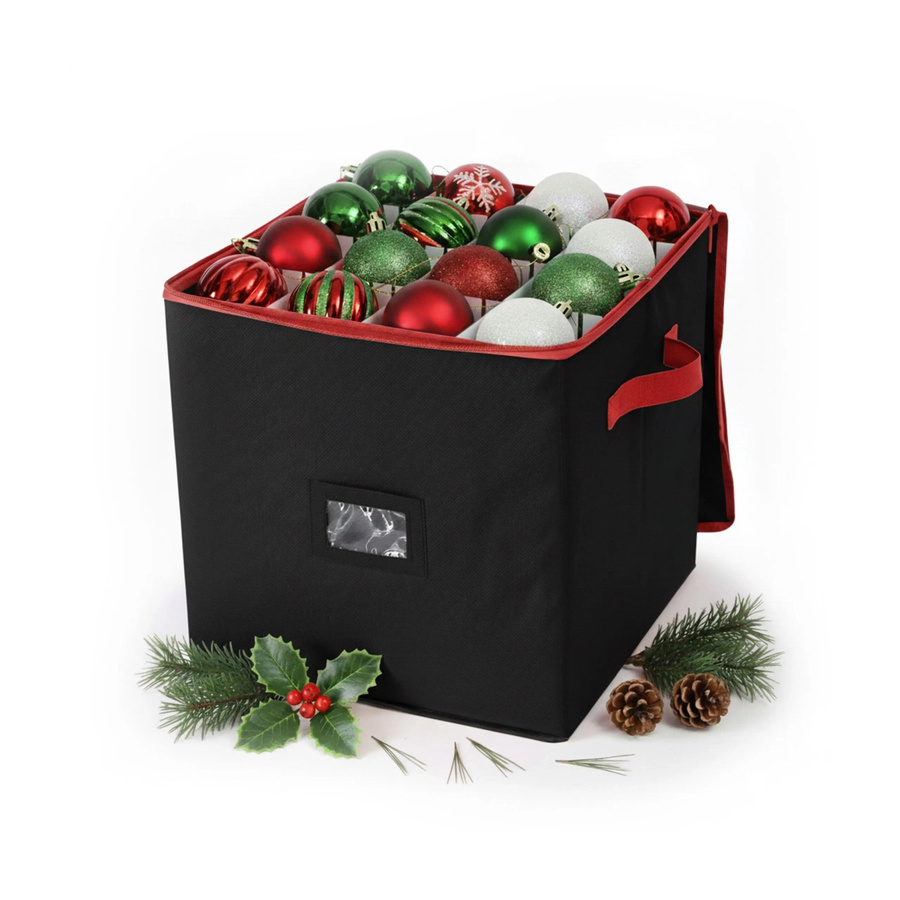 Relaxdays Weihnachtskugel Aufbewahrungsbox in Schwarz mit 64 Fächern, B/T/H: 33 x 33 x 33 cm - Bild 2