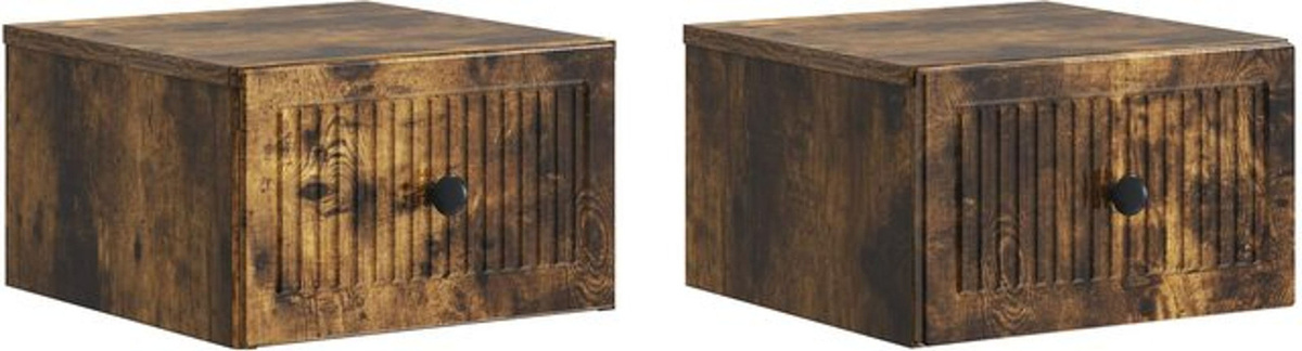 Set aus 2 wandmontierten Nachttischen von vidaXL in Geräucherte Eiche, Modernes Design in Grau und Braun, Holzwerkstoff - Bild 1