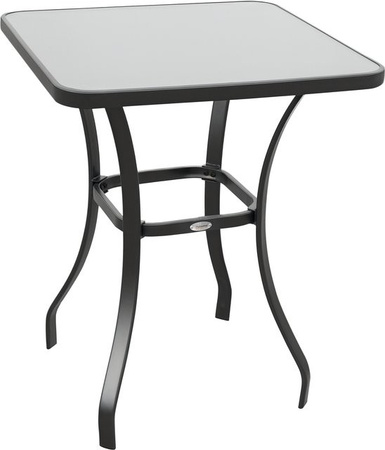 Outsunny Gartentisch quadratisch aus Metall und Hartglas in Schwarz mit Wasserkräuselung-Muster für Garten und Balkon B/T/H: 68,5 x 68,5 x 84 cm