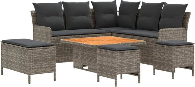 vidaXL Gartenmöbelset aus PE-Rattan und Akazienholz in Grau und Dunkelgrau mit 7 Polsterkissen im L-Shape Design - Bild 1