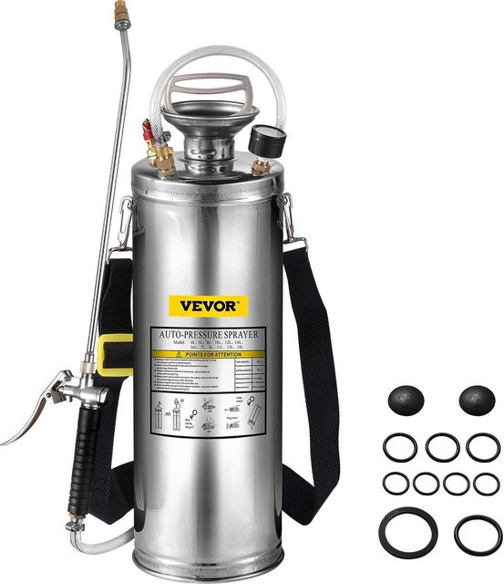 Buying Solutions MB Drucksprühgerät aus Edelstahl in Silber mit 10 l Volumen, verstellbare Düse und verstellbarer Schultergurt - Bild 1